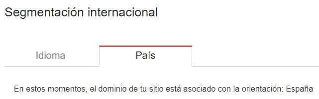 Segmentación internacional de Google para un dominio, bloqueada para un país específico.
